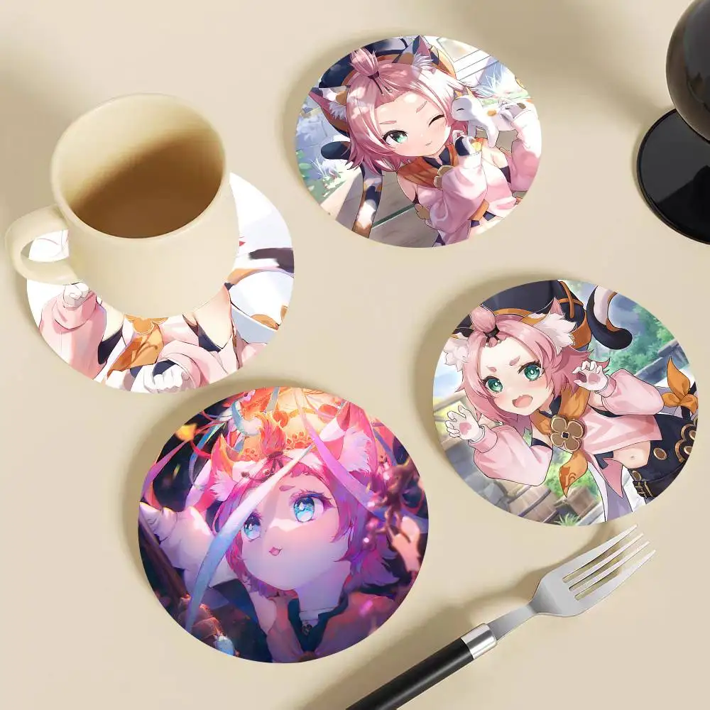 Game Genshin Impact Diona Katzlein Anime Round Wooden Coasters Suitable For Restaurants And Coffee Home Gift Choice Holidays
