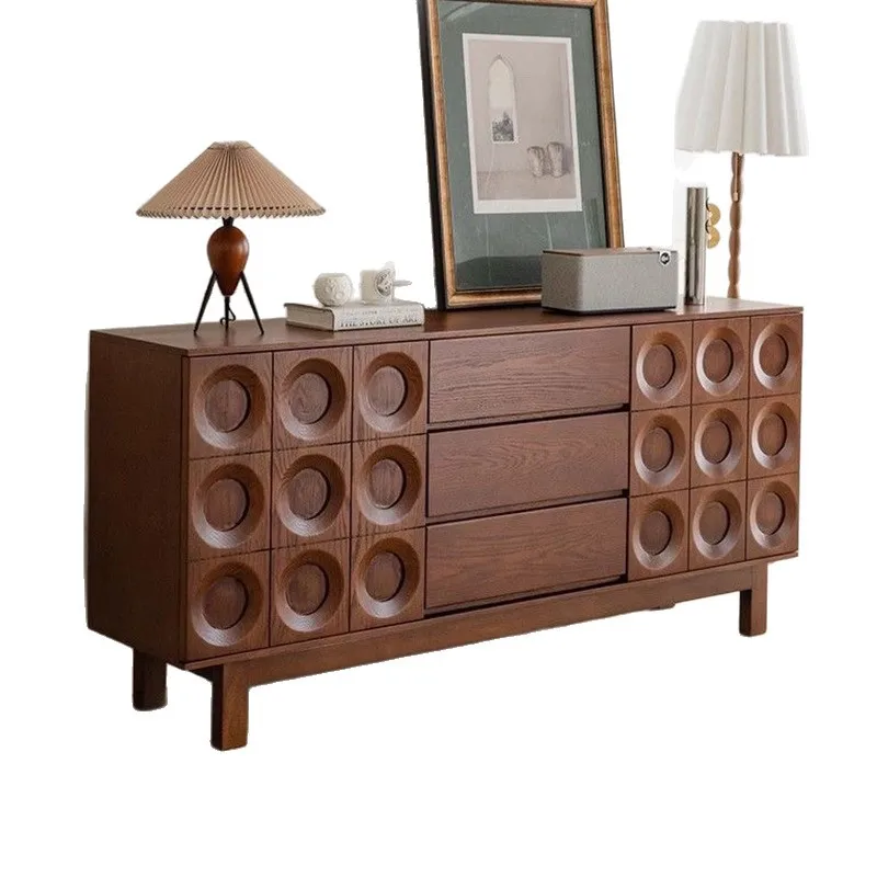 

French retro dining side cabinet solid wood medium and ancient style home multi-functional living room storage cabinet against