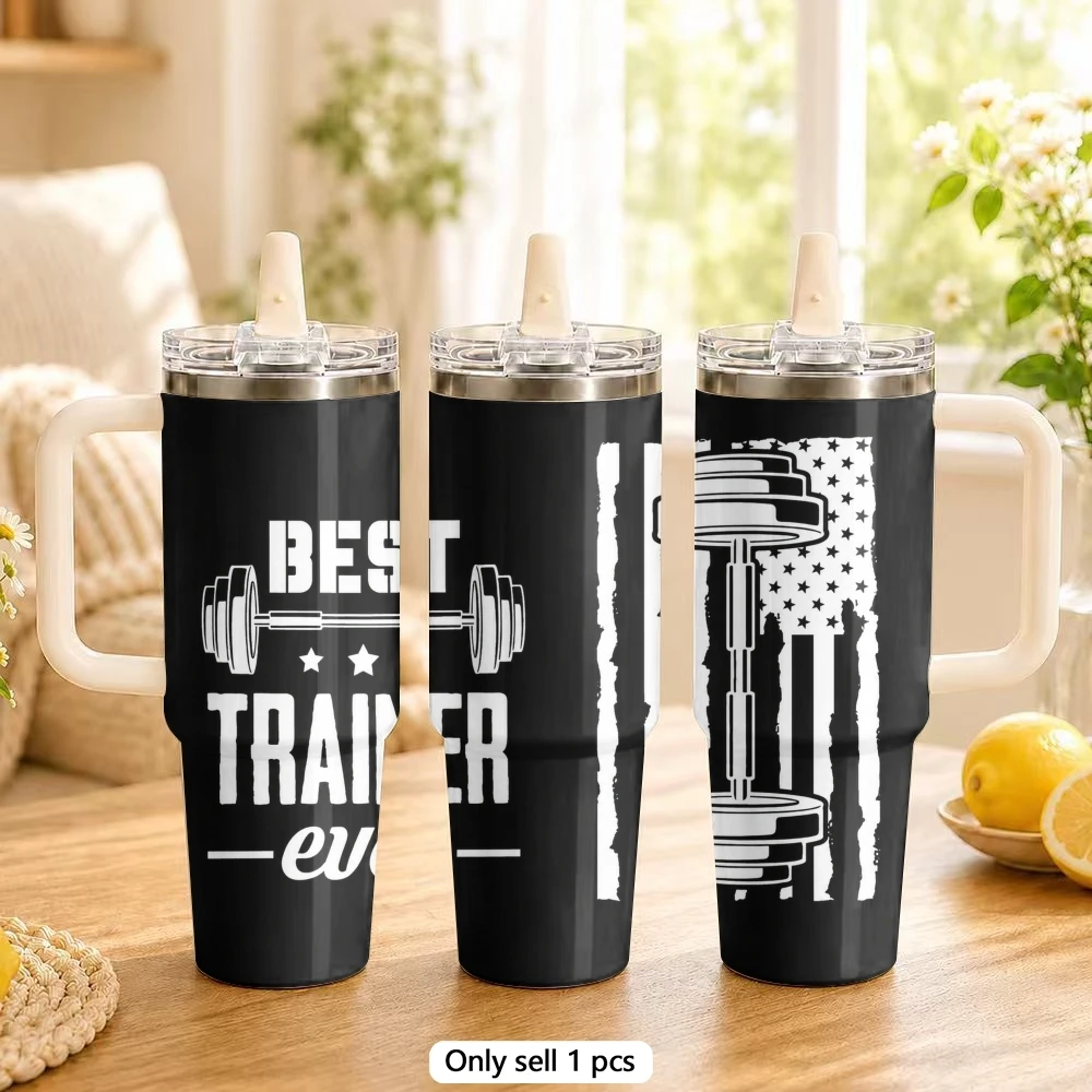 Fitness Motivation Vacuum Flasks 40oz Stainless Steel Tumbler with Handle Straw Lid Vacuum Insulated Double Wall Leak Proof