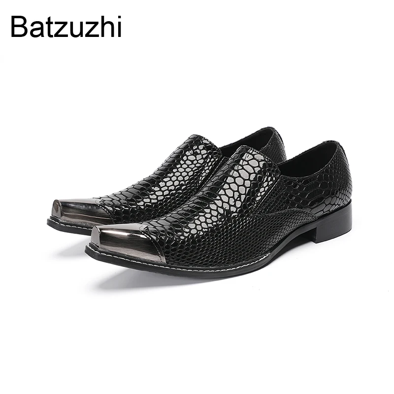 

Batzuzhi Luxury New Arrival Men's Shoes Black Genuine Leather Dress Shoes Man with Iron Toe Low Heels Business/Party Shoes Man