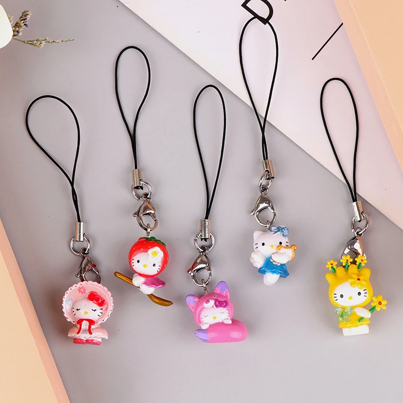 Kawaii Sanrio Hello Kitty Telefoon Ketting Cinnamoroll Hanger Charme Zoete Oortelefoon Hoesje Hangende Touw Anti-Verloren Lanyard Tas Decor