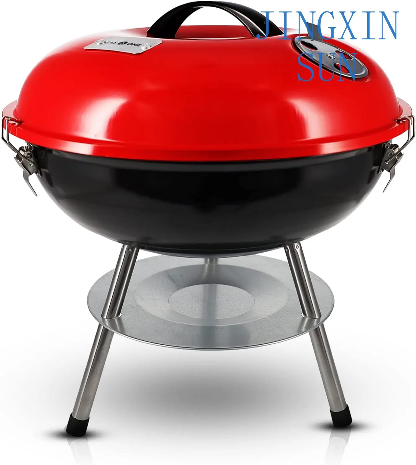14-Inch camping portable grill with 3-point locking cover, insulated small charcoal grill for backyard boats