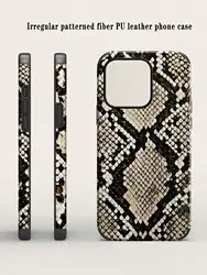 1 Beige Snake Pattern Pu Leather Anti-Fall and Shock-Proof Belt Spin Design Leather Craft Mobile Phone Case Suitable for iPhone