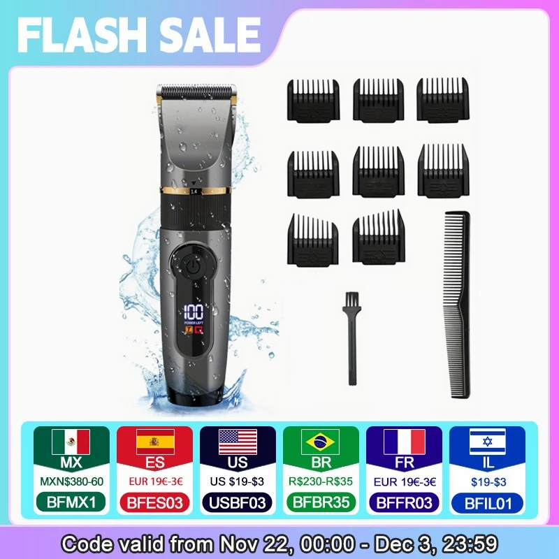 SURKER Professional Hair Clipper Ceramic Blade Male Hair Trimmer LED Display Haircut Machine USB charging