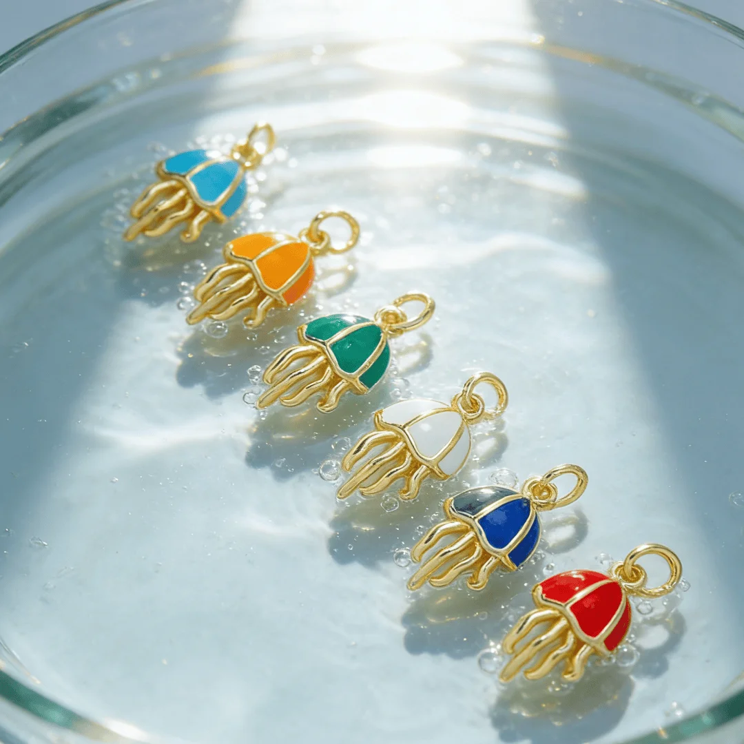 

4Pcs Pendants Sparkling Brass Cubic Zircon Colorful Enamel Jellyfish Charms for DIY Jewelry Necklace Bracelet Making Accessories