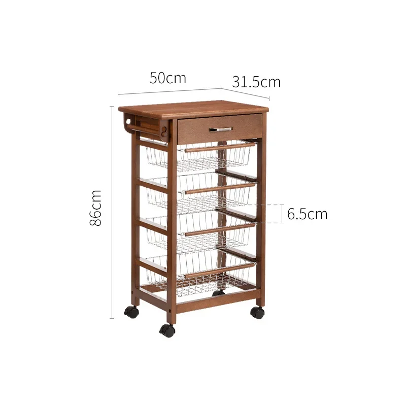 Kitchen Island on Wheels with Wooden Shelves, 5-Tier, Lockable with Mesh Baskets for Narrow Space