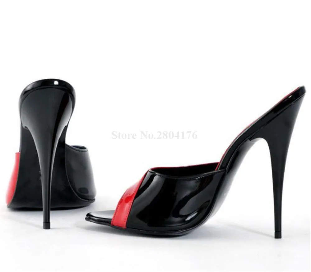 أحدث أحمر أسود المرقعة خنجر كعب النعال مثير المفتوحة تو براءات الاختراع والجلود رقيقة كعب الصنادل مريحة الكعوب الطرف