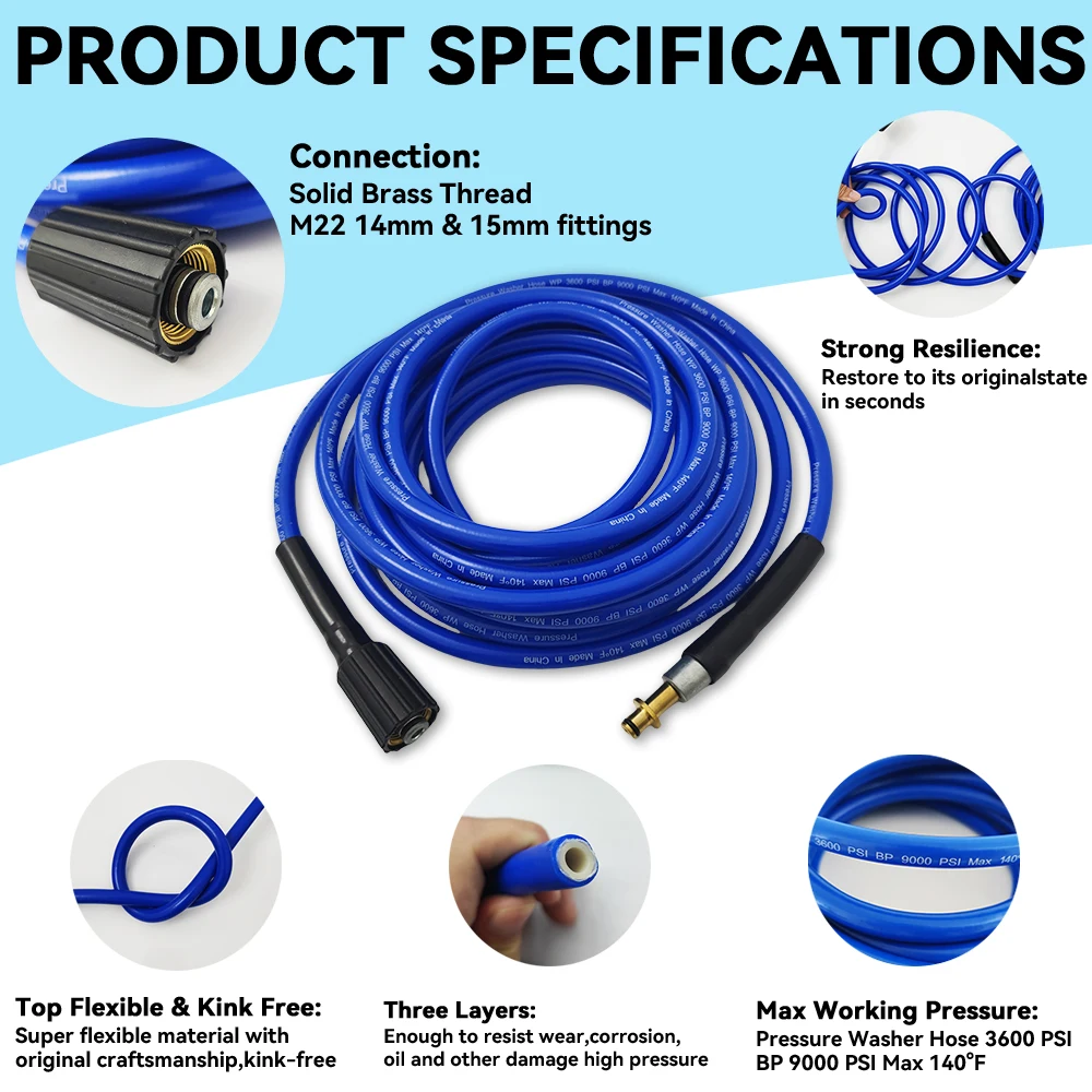 Pressure Washer Hose,Car wash Pipe,Flexible Kink Resistant Power Washer Hose For Parkside/LAVOR/Karcher/Bosch Cleaning Tools