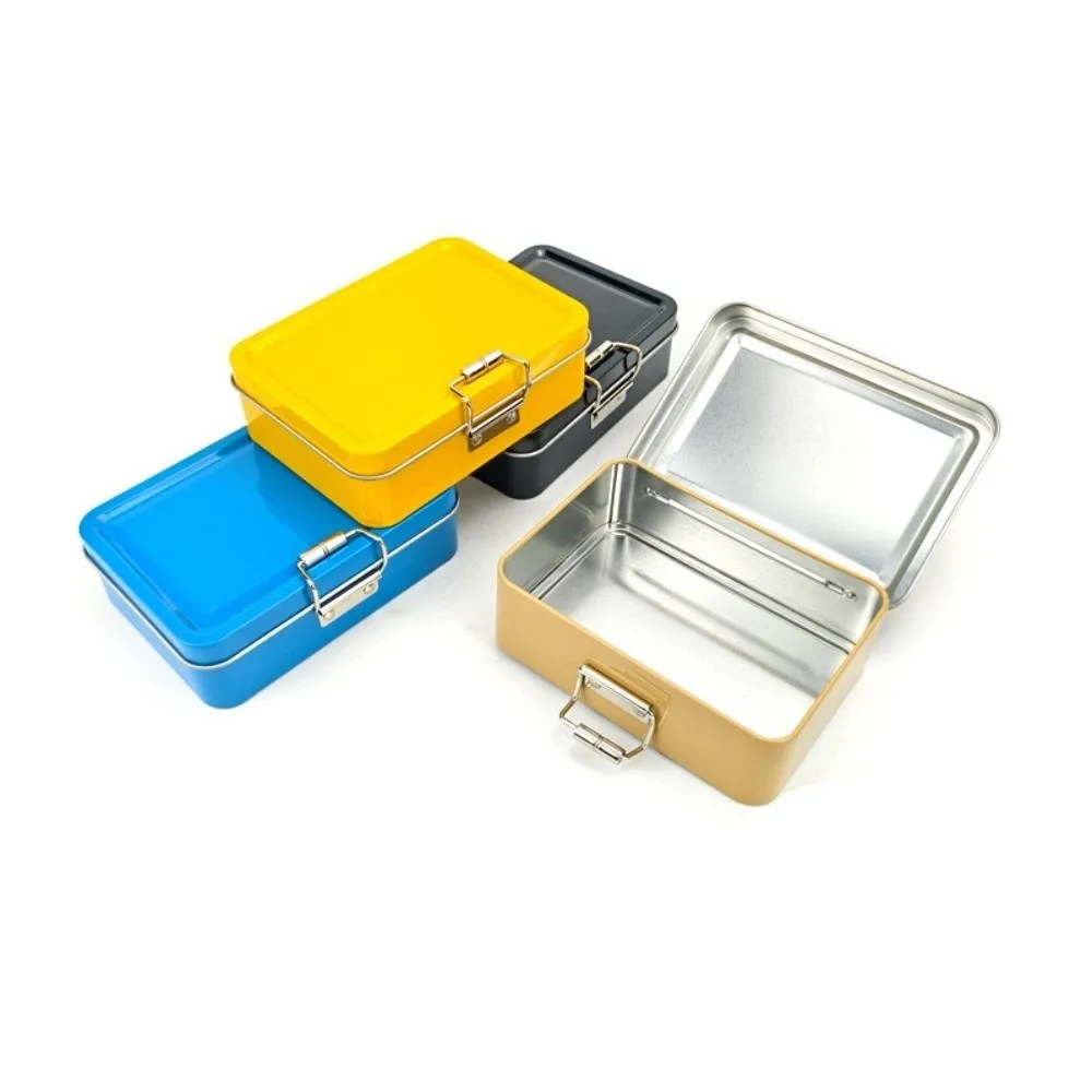 Flip Cover Buckle Iron Box Solid Color with Lid Fishing Gear Storage Box Durable Metal Fishing Craft Storage Tin