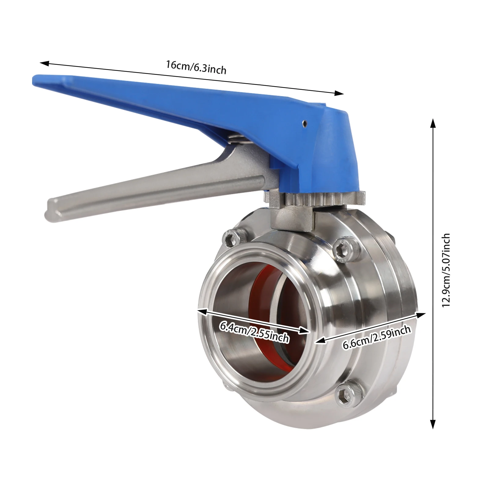 صمام لولبي 2Pcs Butterfly Valve, Stainless Steel Tri Clamp, 2 Inch Blue Handle Polished Corrosion Resistant 8 Lock Durable for Flow Control Easy Use الماء والبخار — تفصيل 1