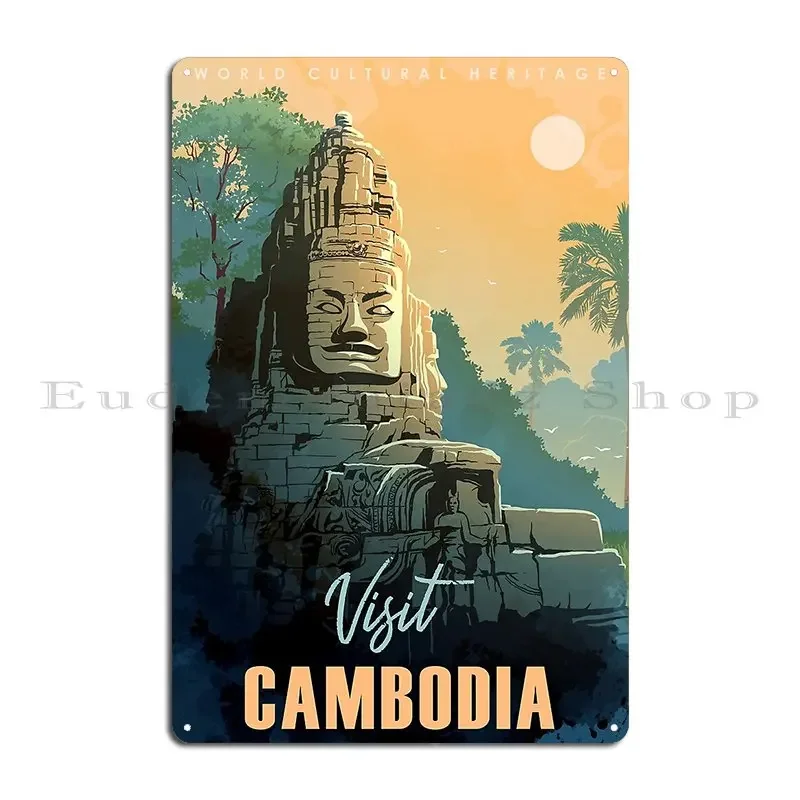 Buddha Temple In Angkor Wat Cambodia Vintage Travel Poster Metal Plaque Cinema Wall Decor Wall Decor Design Tin Sign Poster