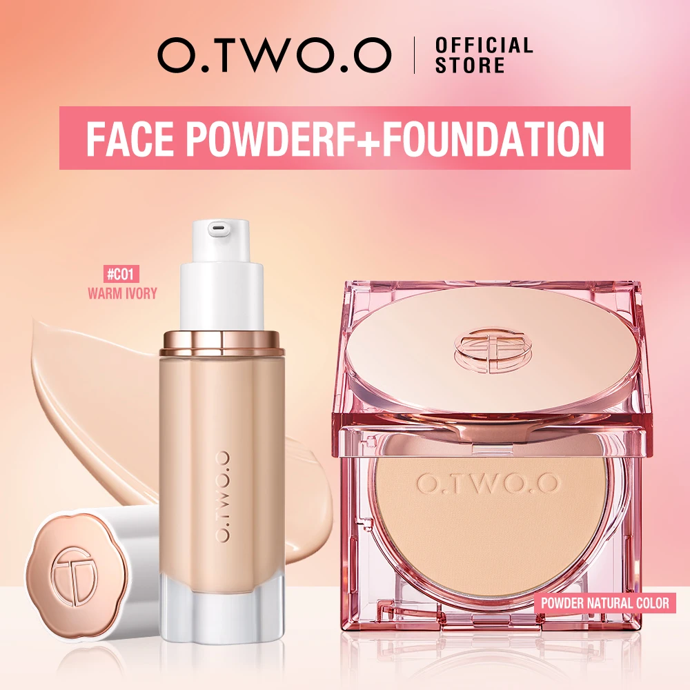 O.TWO.O 2pcs Face Foundation Powder Concealer Sunscreen SPF 30 PA++ High Coverage Makeup Base Waterproof Setting Compact Powder