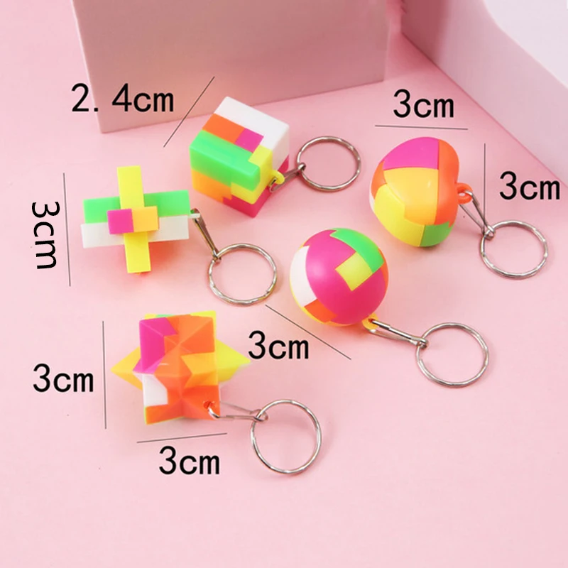 10pcs/bag Geometric Puzzle Toys Educational Assembling Keychains Kids Birthday Party Favor Guest Gifts Goodie Bag Filler Reward