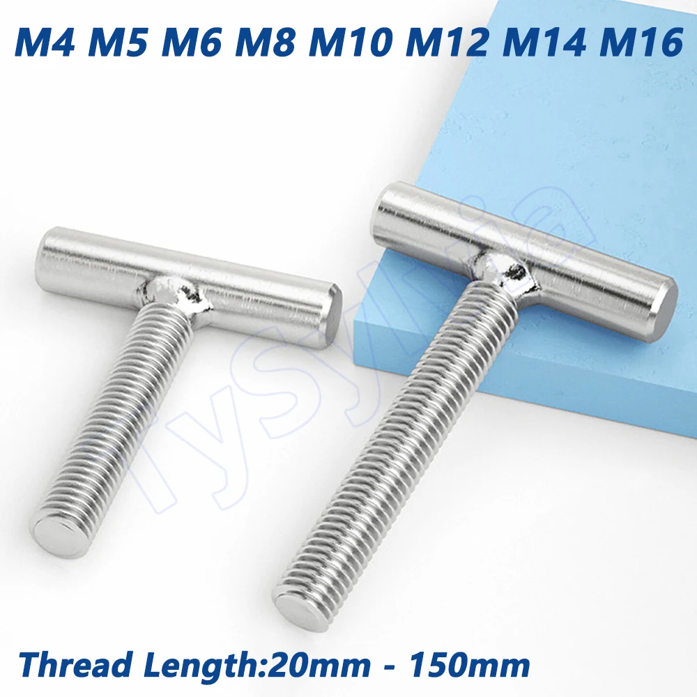 M4 M5 M6 M8 M10 M12 M14 M16 304 Stainless Steel Welded T‑Head Cylindrical Stud Bolts, Thread Length 20‑150mm Fastening Hardware