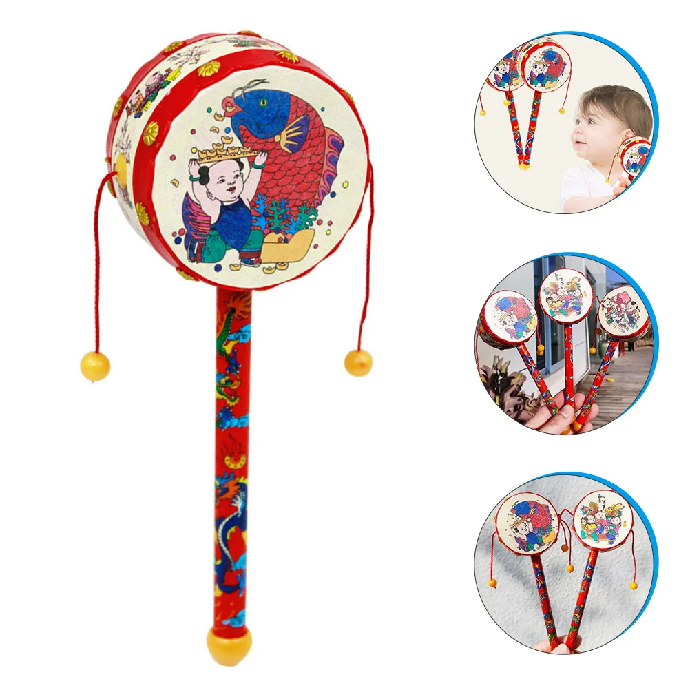 

Shaking Hand Percussion Drum Wooden Traditional Chinese Boy Pattern Stimulates Listening Exercises Hand