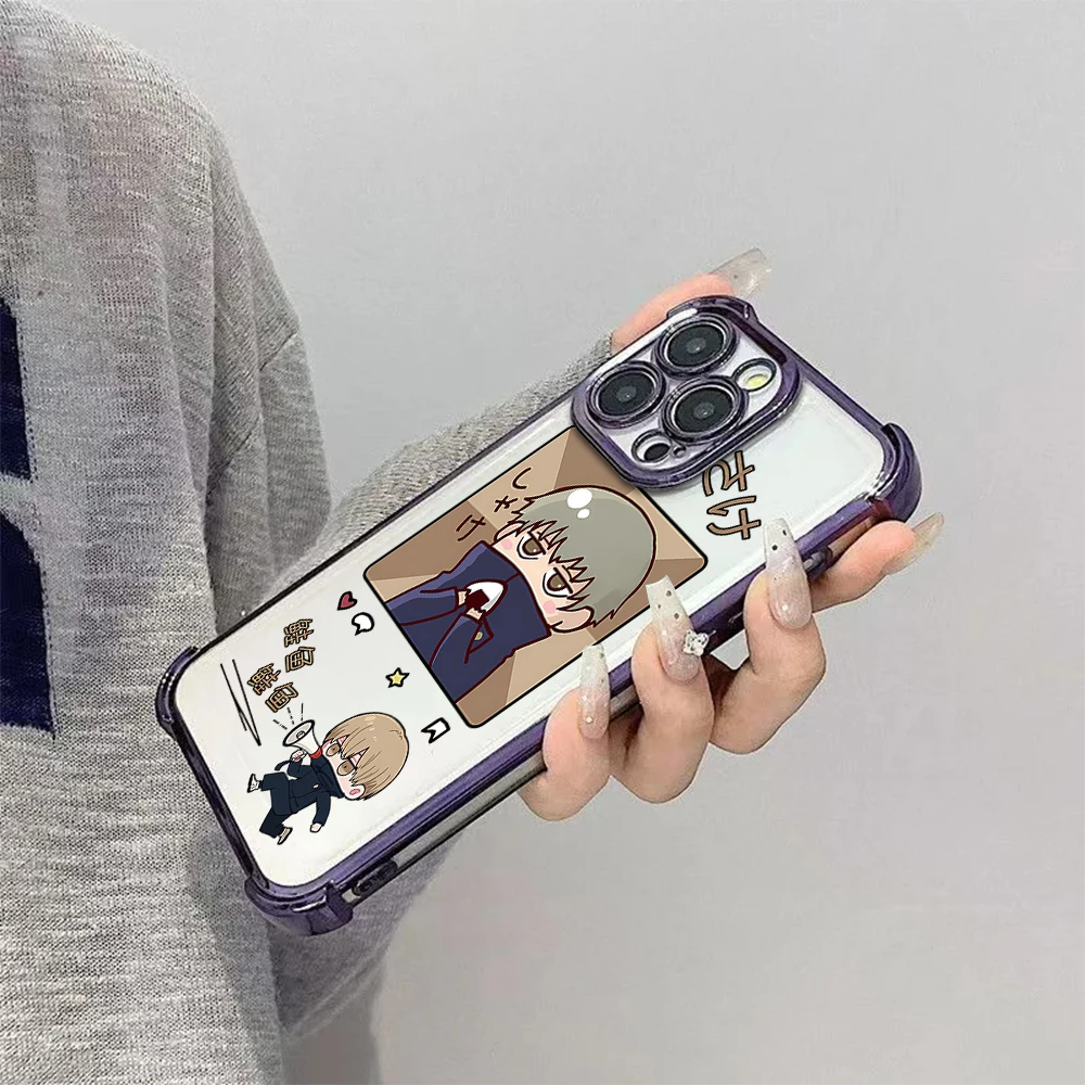 J-Jujutsus Kaisens Gojo FUNDA جراب هاتف آيفون 16 12 13 14 15 Pro Max Plus مقاوم للصدمات بأربعة زوايا مضاد للسقوط