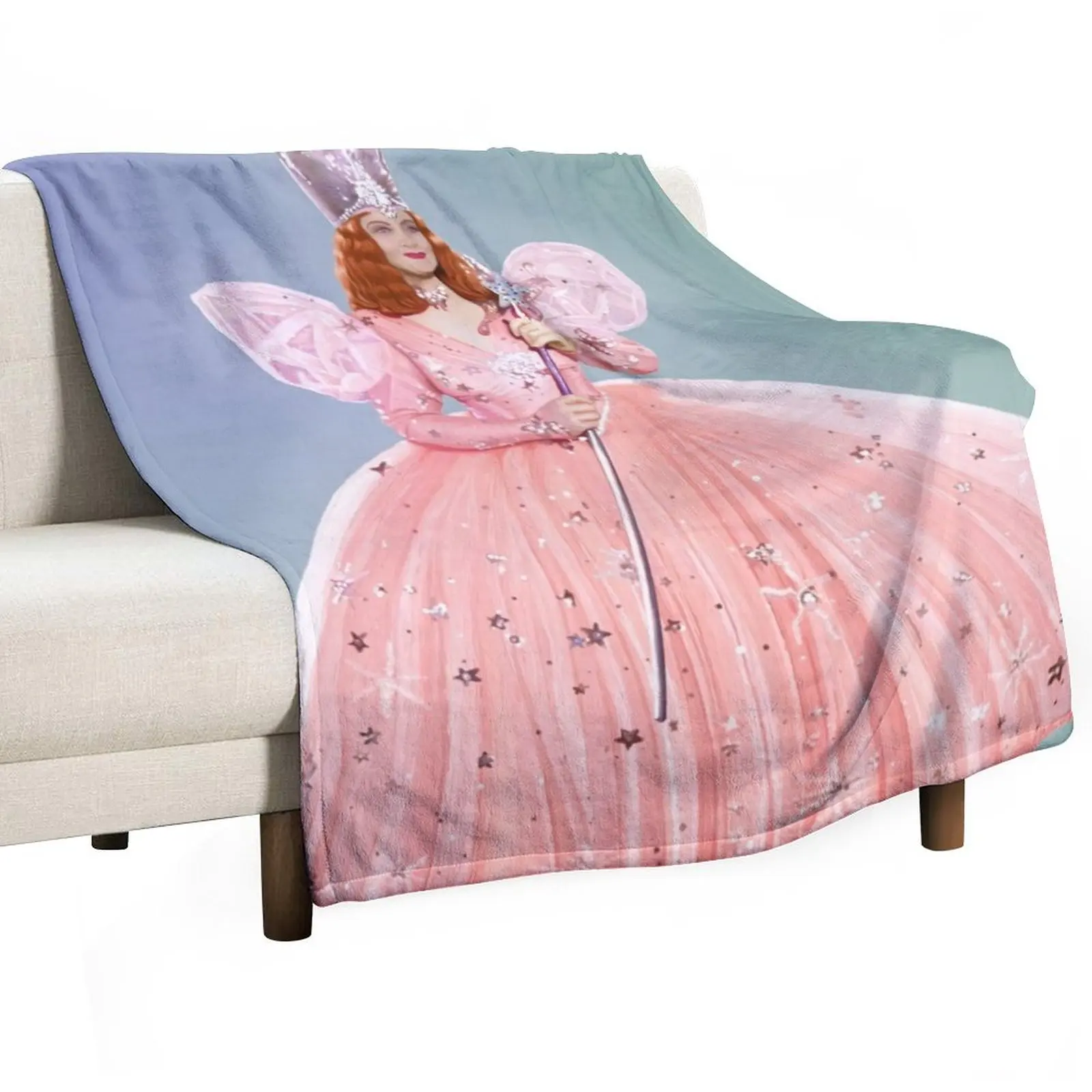 Glinda The Good Witch, The Wizard of Oz, Magical Realism Digital Painting, Full Body Portrait with Background Throw Blanket