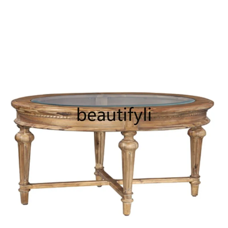 American rural solid wood old rectangular coffee table French simple living room side log