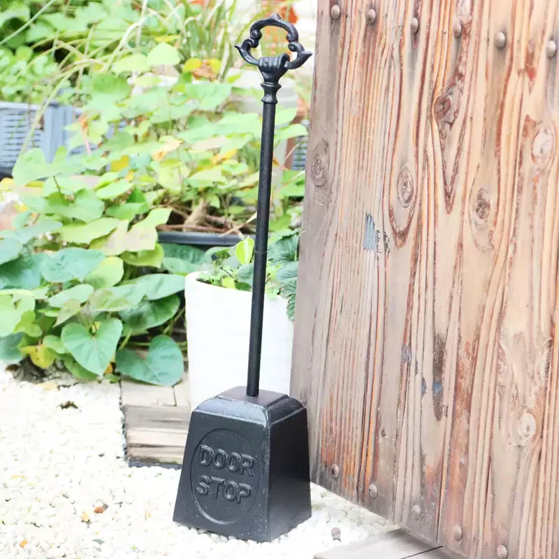 100% Cast Iron Heavy Door Stop With DOOR STOP Sign Doorstop With Rod Handle Vintage Black For Front Door Garden Gate Door Porter
