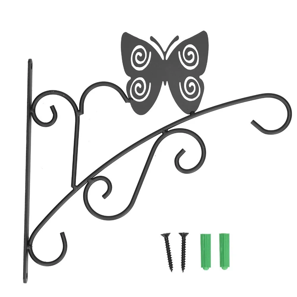 Iron Iron Hanging Plant Bracket Black Solid Load Bearing Structure Outdoor Flower Pot Holder 11.3x9.8x0.6in