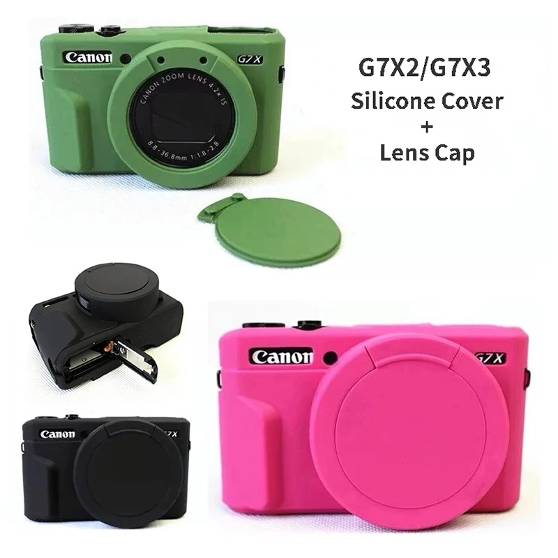 Soft Silicone Rubber Armor Camera Body Case For Canon G7X Mark II III G7XII G7X2 G7XIII G7X3 Shockproof Cover With Lens Cap