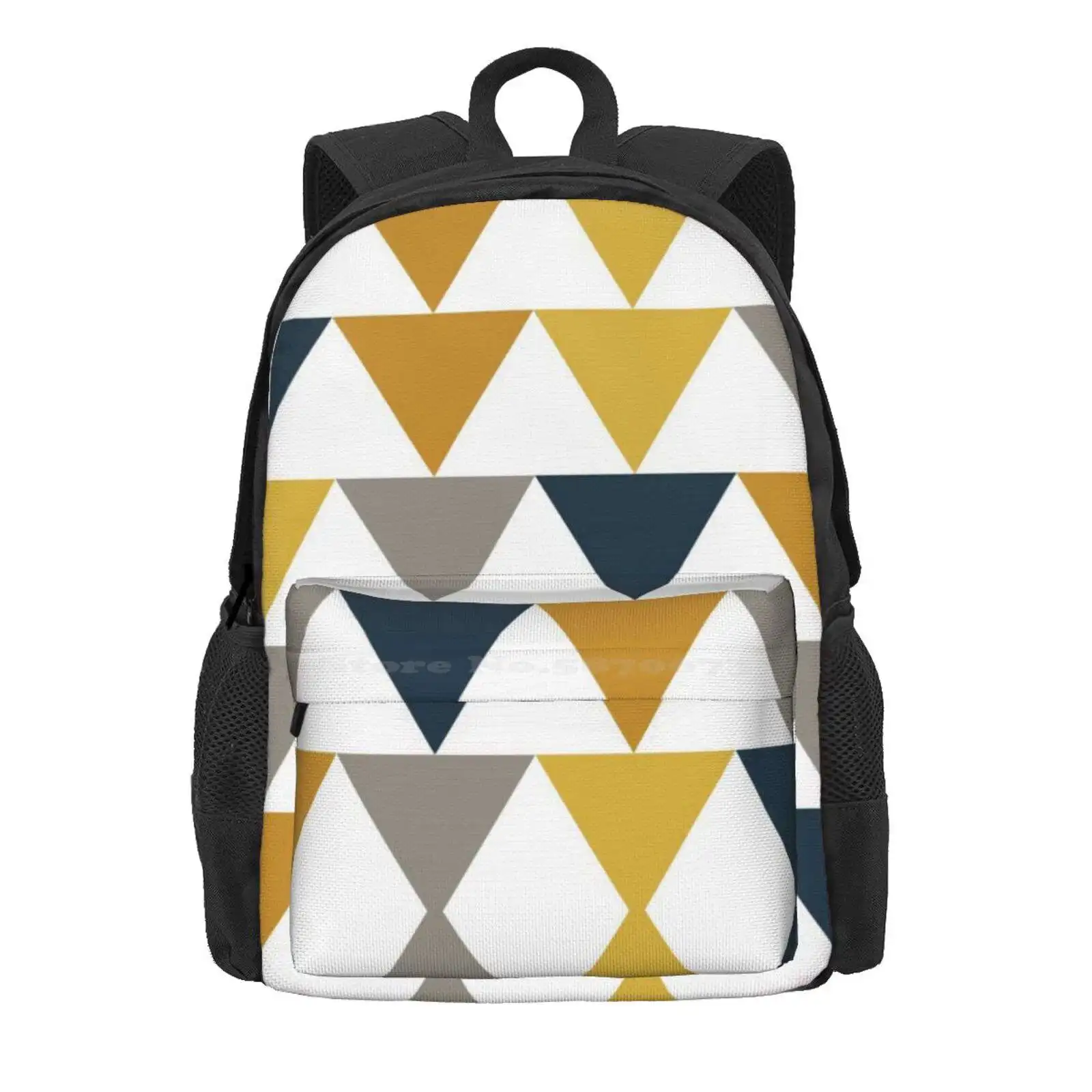 Arrows: Light Mustard Yellow, Dark Mustard Yellow, Dark Blue, Grey, And White Geometric Pattern Hot Sale Schoolbag Backpack