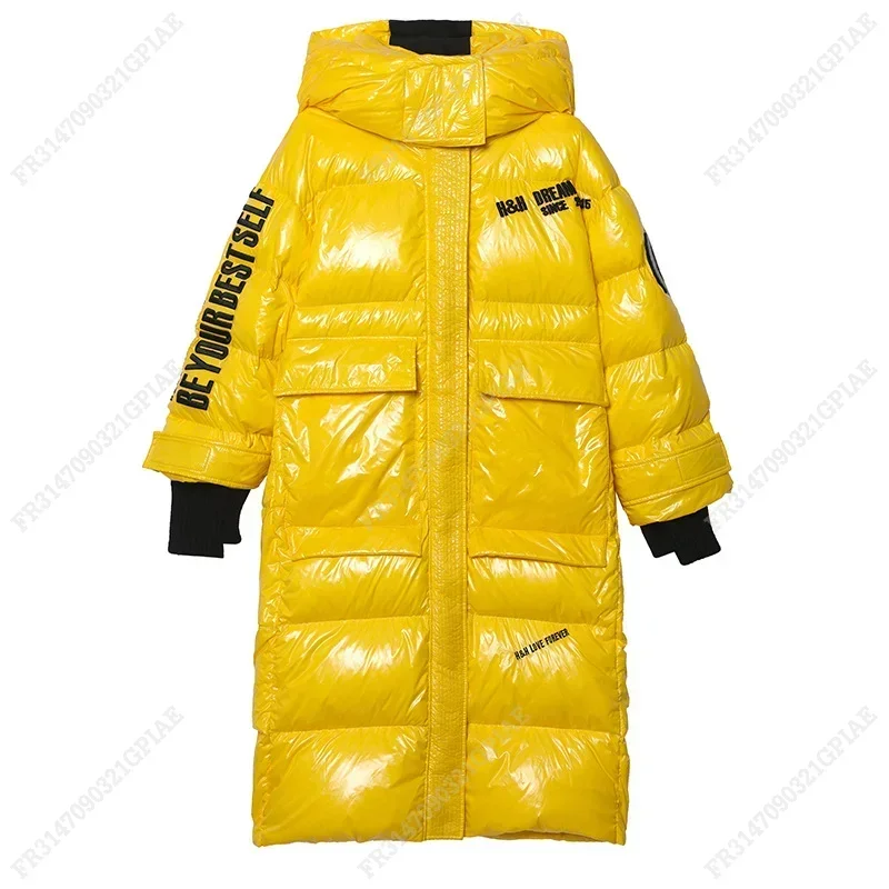 Winter Frauen Parka Jacke warme dicke lange Daunen Baumwoll mantel weibliche lose übergroße Kapuze glänzende Tasche Mantel Weihnachten