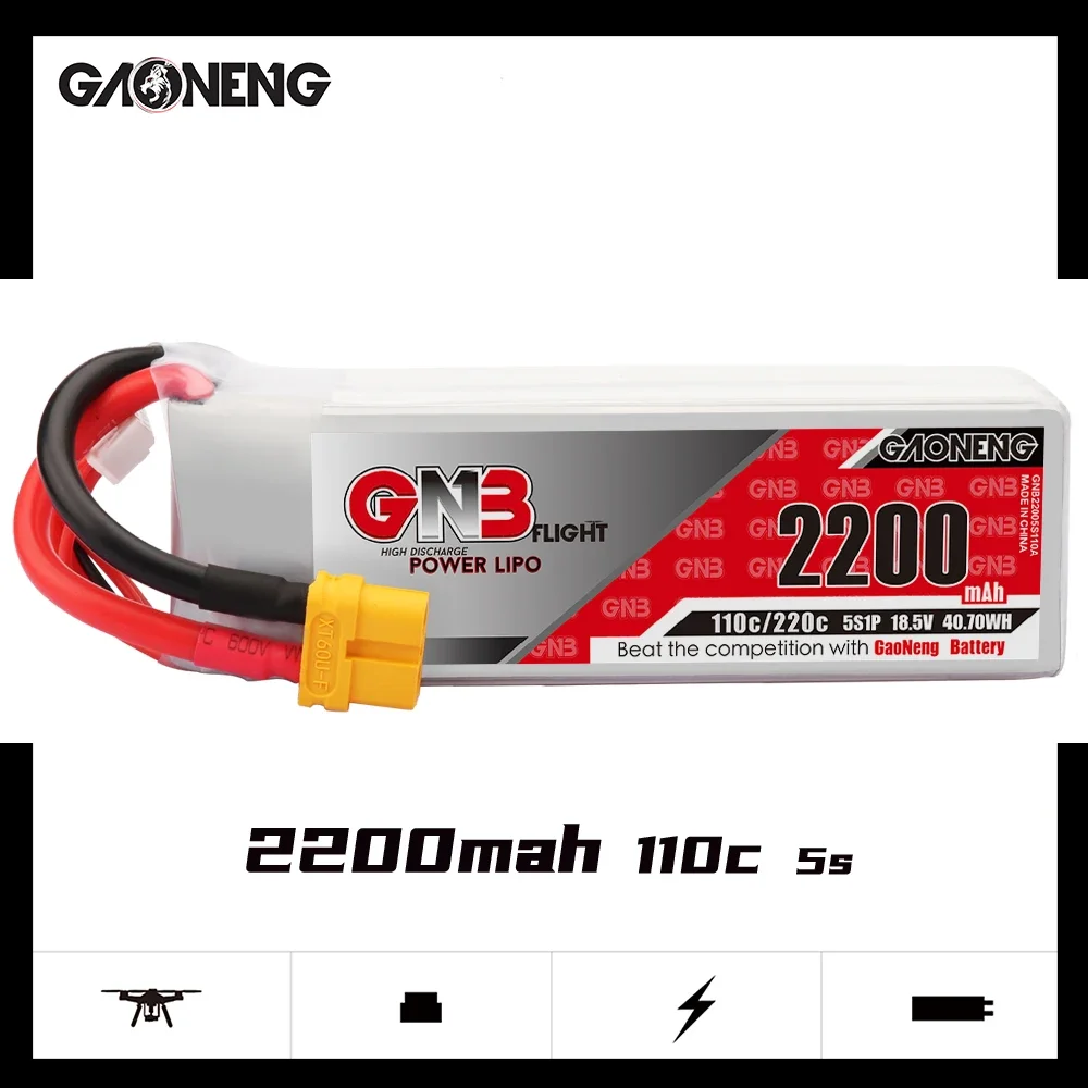 GAONENG GNB 2200mAh 5S 110C 220C 18.5V XT60 LiPo Battery 250-330mm Brushless Drone Blade Scimitar LRX Quad Align RC Plane