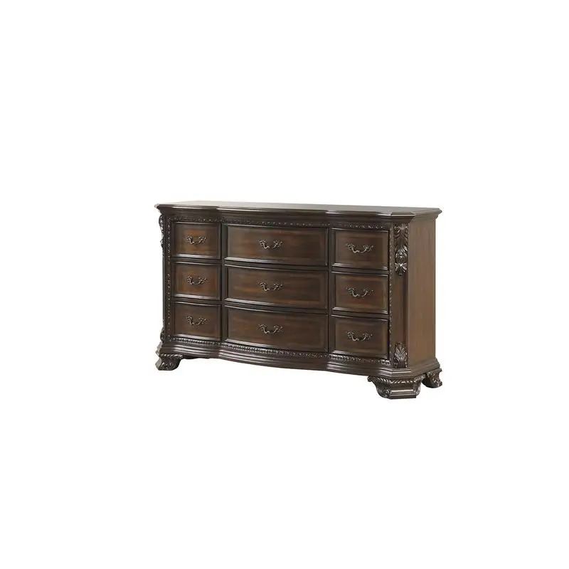 Traditional 9-Drawer Dresser with Metal Drawer Pulls, Dark Walnut Finish, Wood Construction, Classic Design, Sturdy Storage