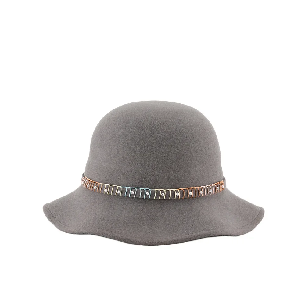 

NEW 100% Wool Felt Hat with Fluted Brim | French Style Color Block Bow | Autumn Winter Cloche Cap