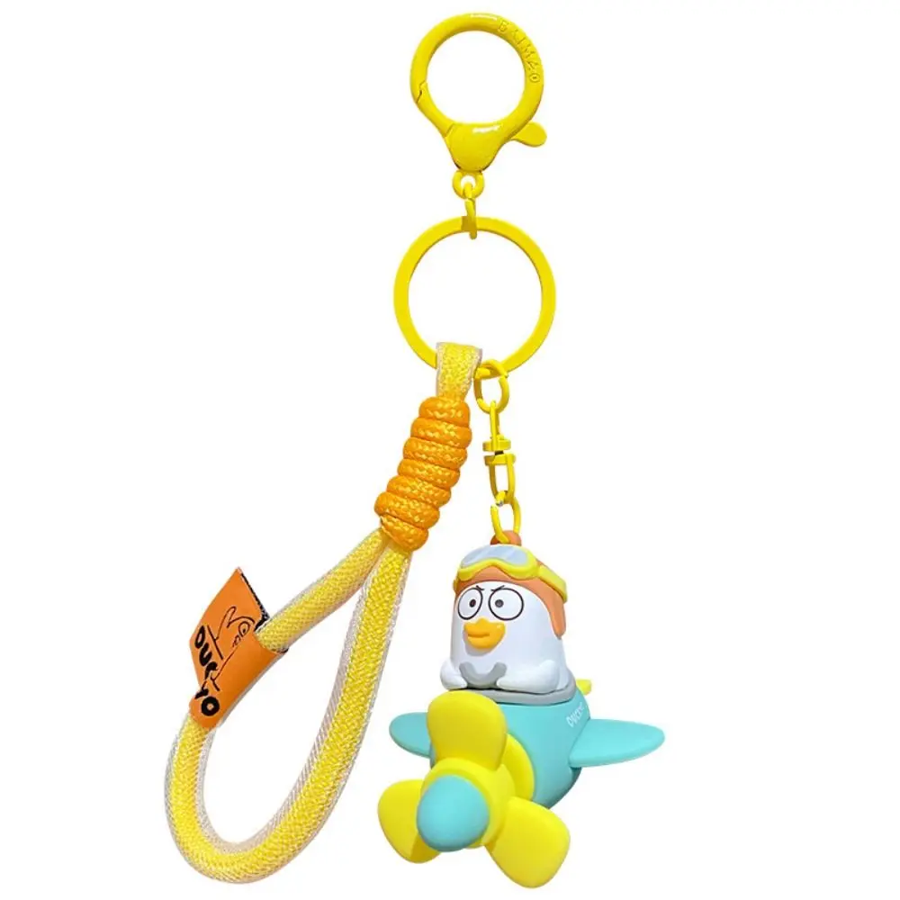 3D Little Liu Duck Keychain Cartoon Cute Wacky Schoolbag Pendant Rotating Small Plane Creative Key Ring Accessories Gifts