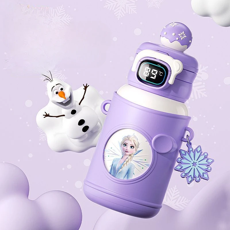 Disney Lotso Elsa Cartoon Smart Thermos Cup Cartoon Character Kawaii Children's Double Drinking Straw Stainless Steel Kettle