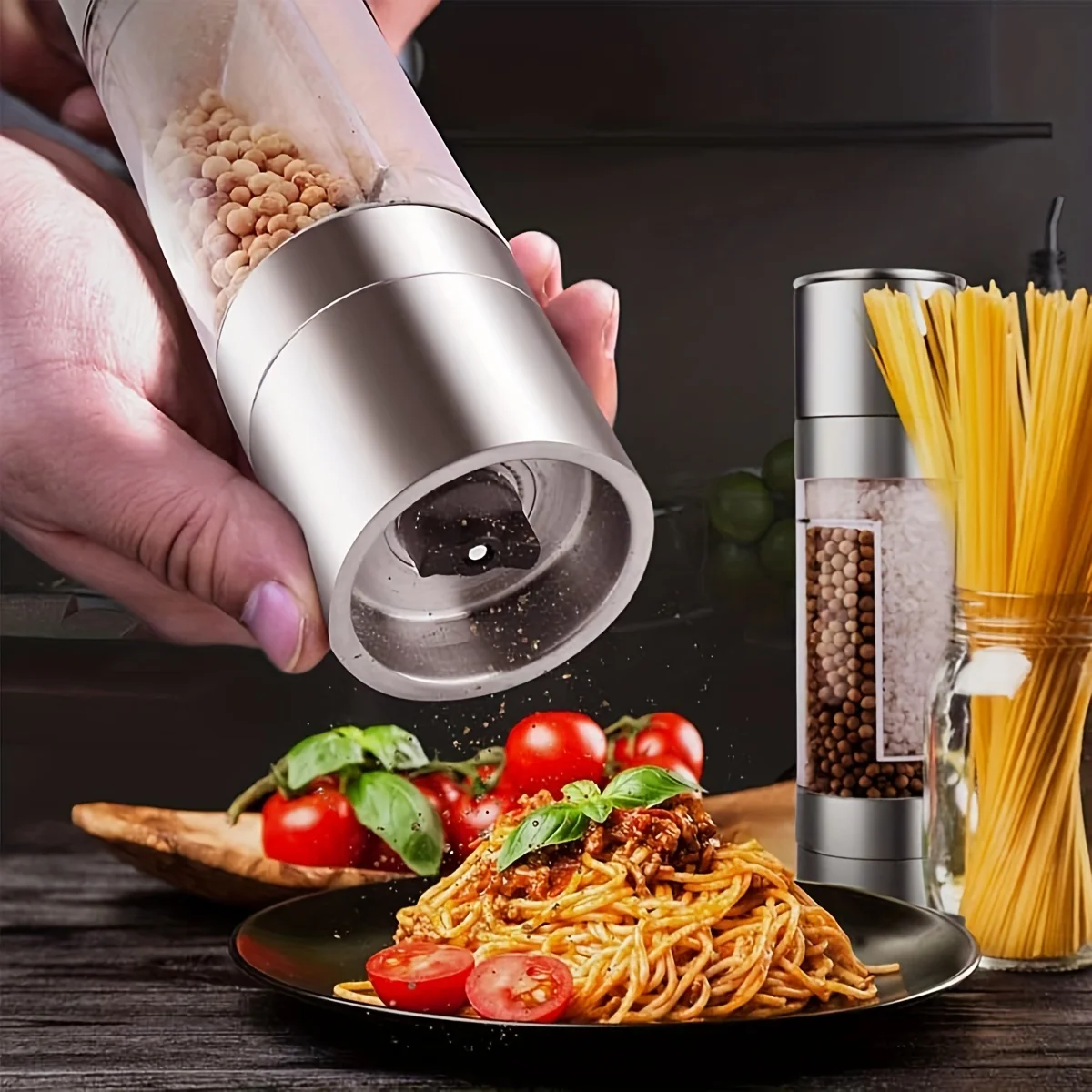 Salt and Pepper Grinder 2 in 1 Manual Stainless Steel Salt Pepper Mills with Adjustable Ceramic Grinding Spice Mill Kitchen Tool