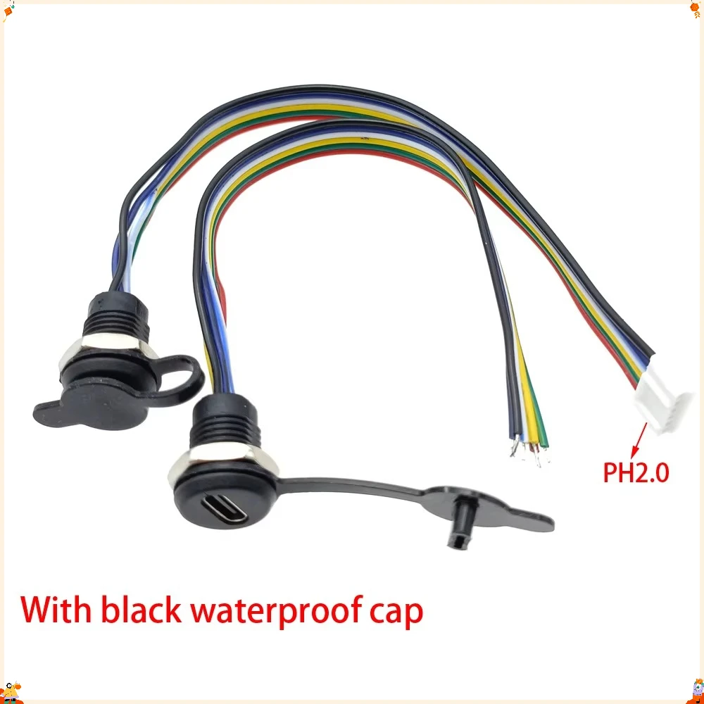 20PCS 6Pin USB-C Connector Type-C Waterproof Jack with CC1/CC2 Cable PH 2.0 Nut Locking Panel Mounting TPC Fast Charging Port