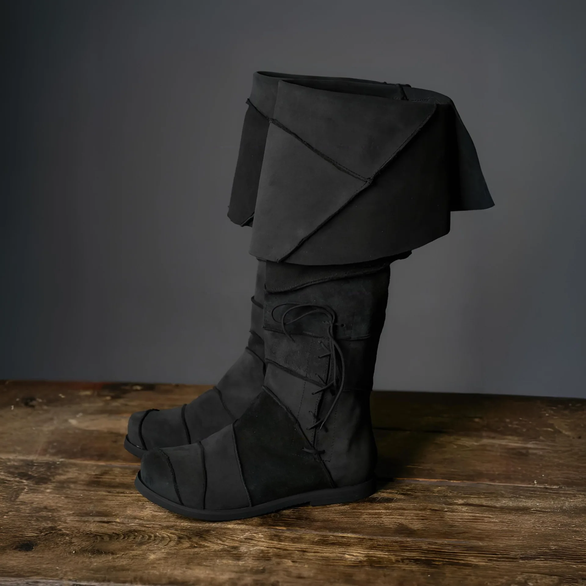 Herren Renaissance Vintage Braune Stiefel Cosplay Halloween Piraten Steampunk Ritterstiefel Niedriger Absatz Hohe Stiefel Kostüm 2026 – Detail 13