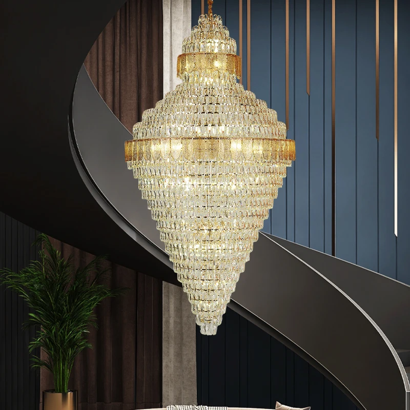 

Post-modern Villa Duplex Crystal Lamp Spiral Staircase Long Chandelier Hollow High Living Room Headlamp Light Luxury Chandelier