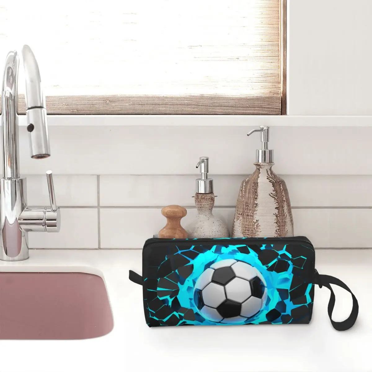 Bolsa de cosméticos para balones de fútbol, bolsas de maquillaje para mujer, bolsa de aseo deportiva de viaje impermeable, bolsa organizadora