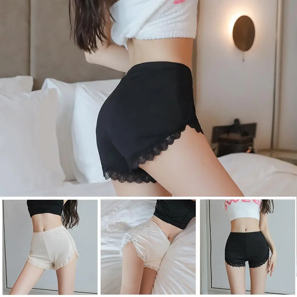 Women's Safety Lace Shorts Soft Seamless Breathable Leggings Leggings Women's Pants Three-quarter Thin Home Anti-slip Short Z9Y1