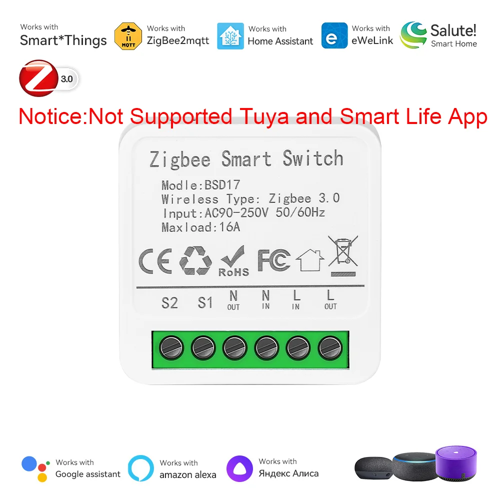 Tuya Smart Home ZigBee WiFi Smart Switch mit Power Monitor 16A Mini Breaker Sprachsteuerung für Homekit Siri Alexa Google Alice