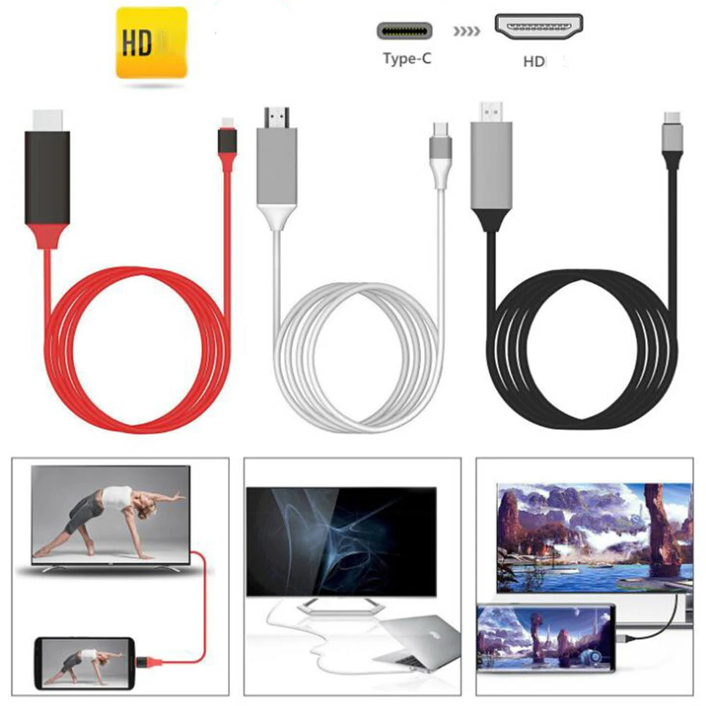 2M USB C to HDMI-Compatible Cable 4K*2K@30Hz Type C to HD Converter Cable for MacBook Huawei Mate30 Phone to TV Adapter