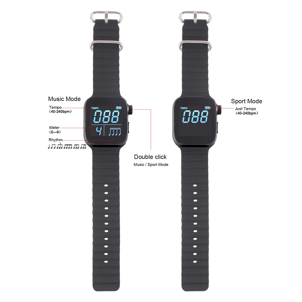 Wearable Vibrating Metronome for Sport Running Metronome Watch Adjustable Strap for All Guitar Piano Drums