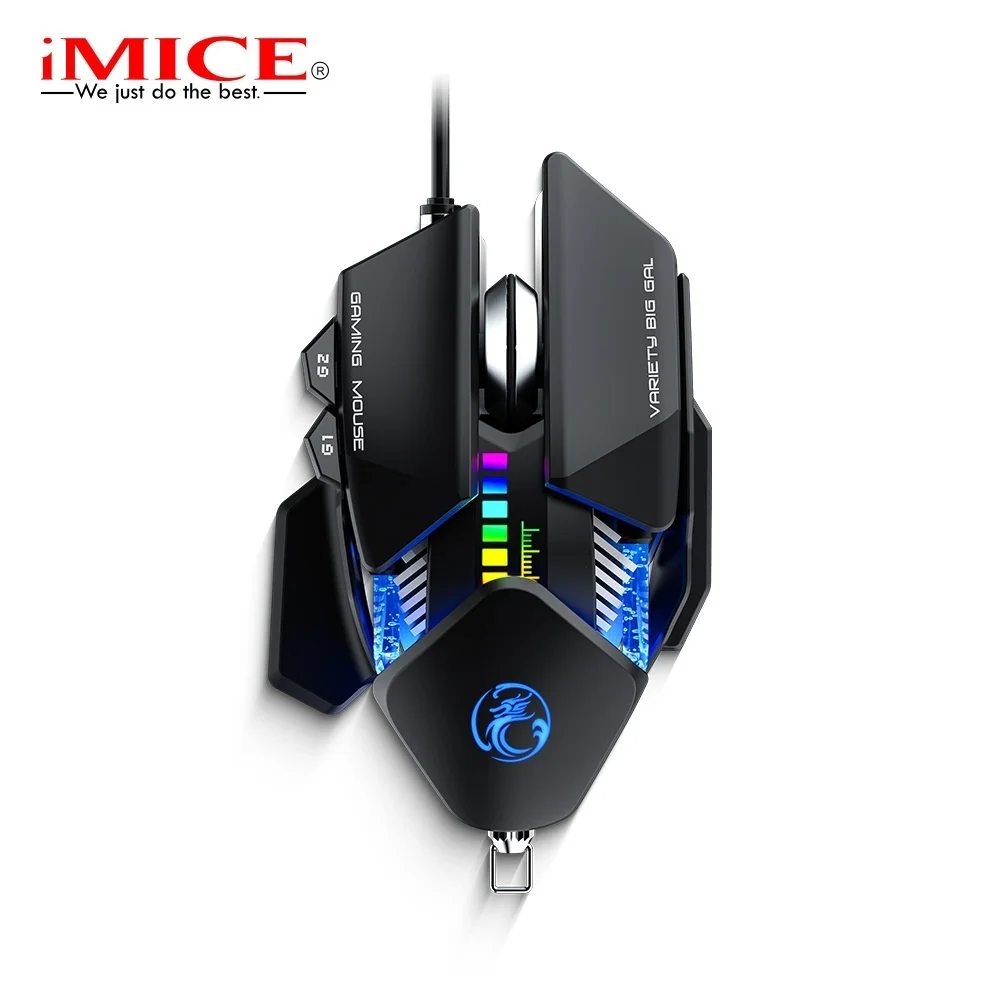 

Проводная игровая мышь IMICE RGB, механическая мышь с макро разрешением, регулируемым корпусом