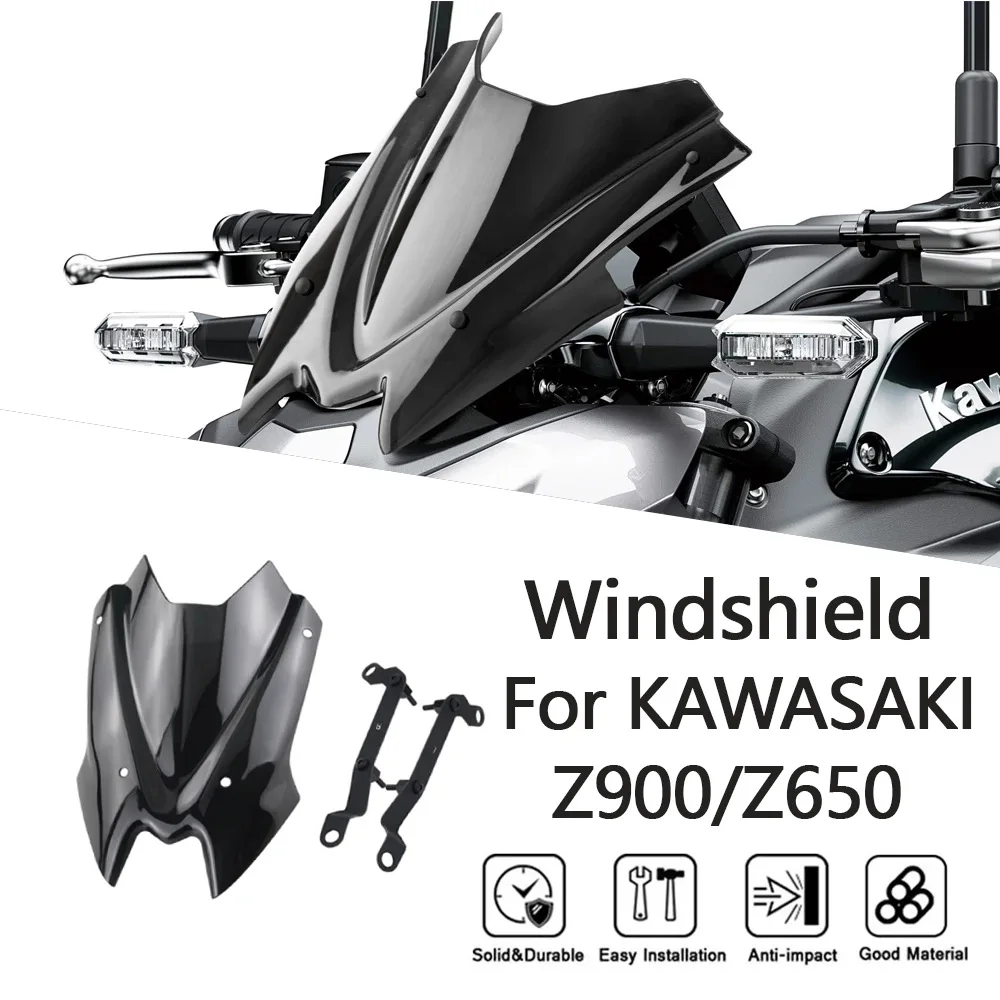 Motorcycle Windshield for Kawasaki Z900 Z650 20-24 Heighten Windscreen Enlarge Wind Spoiler Cover Fairing Windshield WRS Racing