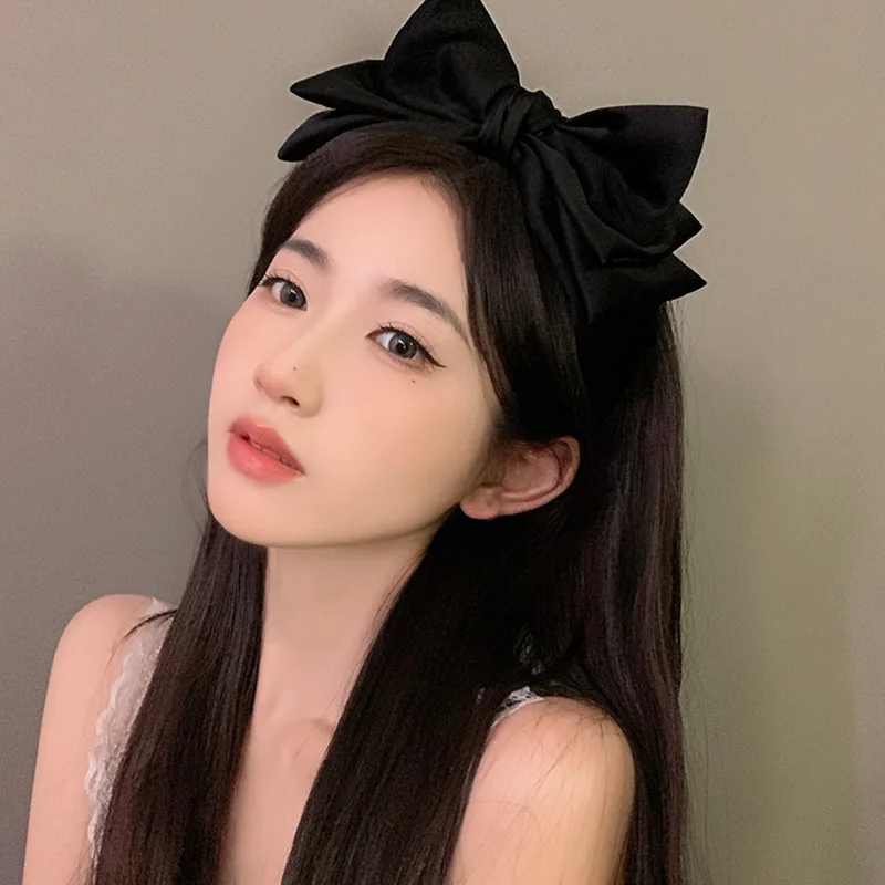 Big Satin Hair Bows Hairbands Girl Women Solid Black Multi Layer Hair Hoop Korean Fashion Headbands for Hair Accessories