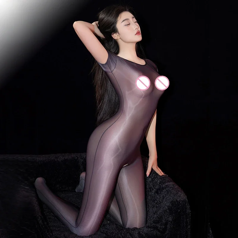 جوارب نسائية ضيقة مفتوحة المنشعب جوارب شفافة لامعة ولامعة جوارب طويلة مثيرة عالية المرونة شفافة للجسم #3