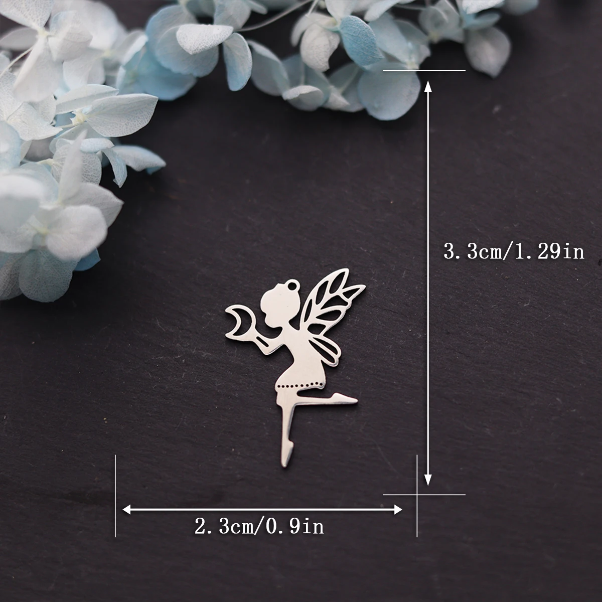 3pcs Angel Elf Fairy With Moon Stainless Steel Pendant Butterfly Wings Charms For Jewelry Making DIY Craft Earrings Necklace