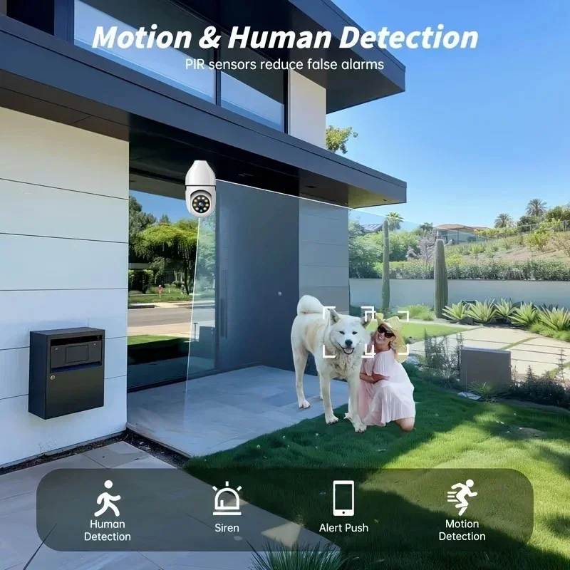 Мини IP-камера Wi-Fi, лампа E27, камера наблюдения, полноцветное ночное видение, автоматическое отслеживание людей, монитор внутренней безопасности V360