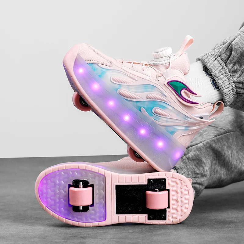 

LED Roller Shoe With 2 Removable Wheels For Girls Boys Speed Inline Skate Sneakers Figure Skating Children Racing Skates Shoes