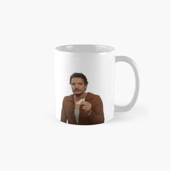 Pedro Pascal Eating A Sandwich Classic  Mug Printed Picture Image Tea Drinkware Photo Simple Coffee Handle Round Cup Gifts