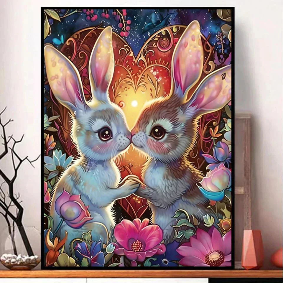 Diamond Painting Love Kissing Rabbit Diamond Embroidery Cartoon DIY Rhinestone Cross Stitch New Year Christmas Gift Home Decor